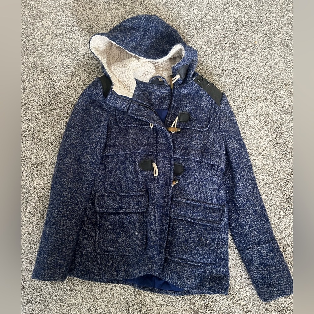 Topshop Women’s Navy Blue Coat with Hood Size 8